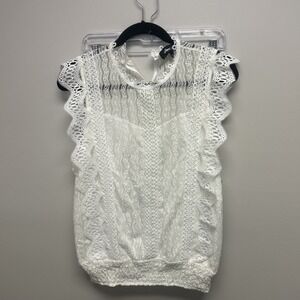 Alice Blue Womens White Blouse Top Sleeveless Eyelet Button Down Size L Boho